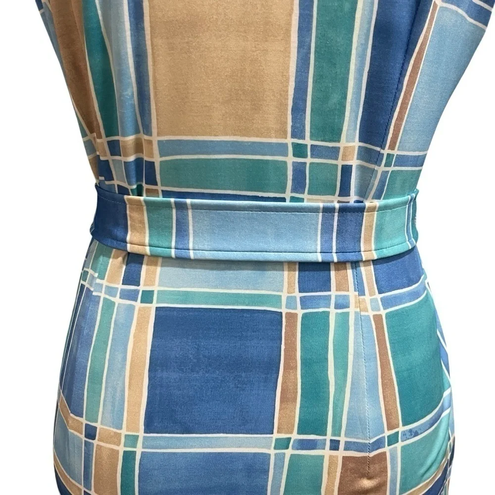 J. McLaughlin Brynn Tile Print Jersey Knit Collared V-Neck 3/4 Sleeve Dress NWT